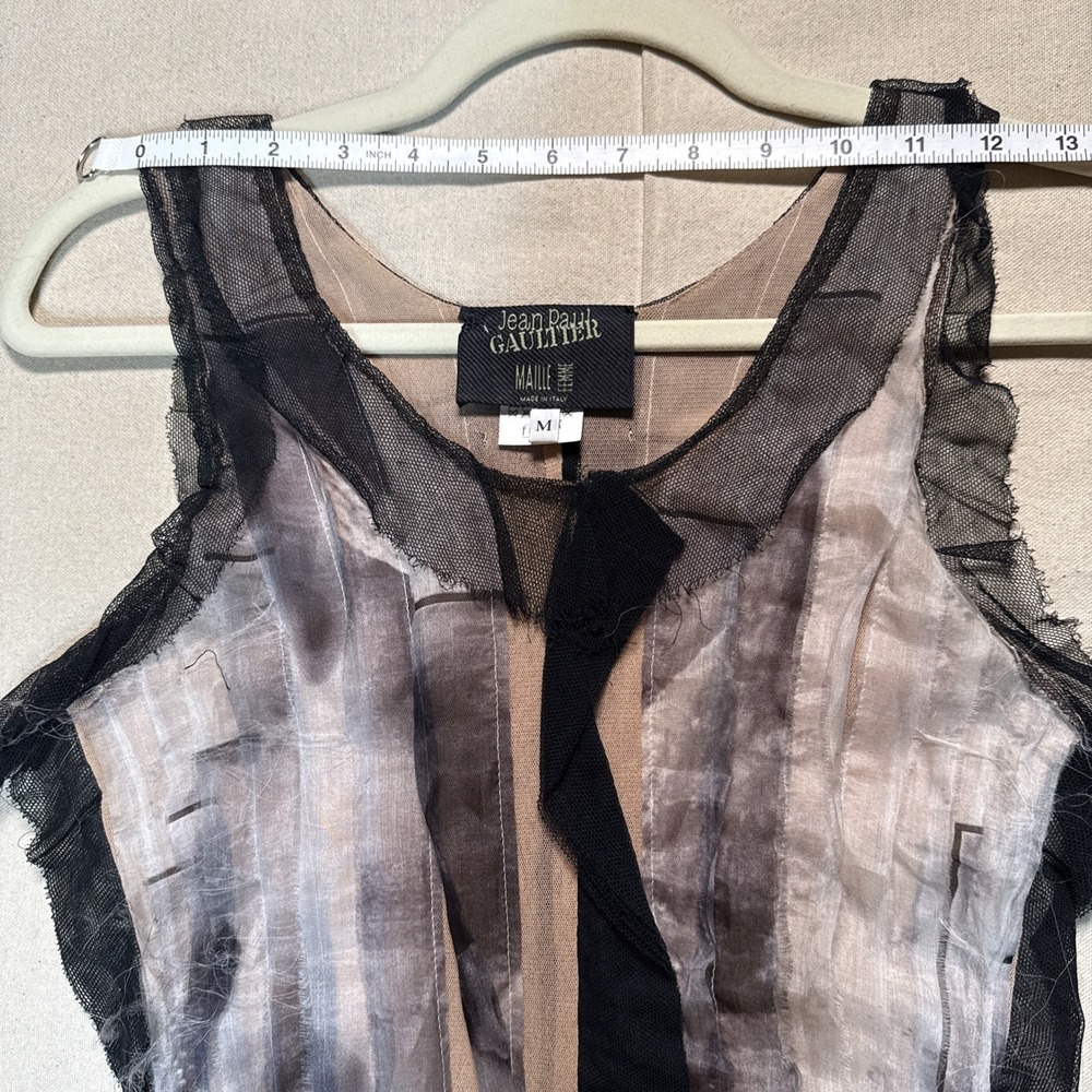 Jean Paul Gaultier Black and Gray Sheer Ribbon Tank Top - Picture 8 of 12